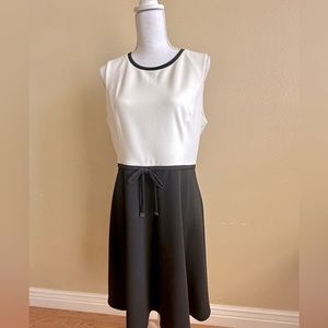 Tommy Hilfiger Sleeveless Ivory and Black A-Line Dress, Size 12